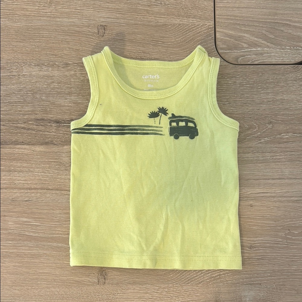Carter's Lime Green Kids Tank Top with Palm and Van 18 MONTHS